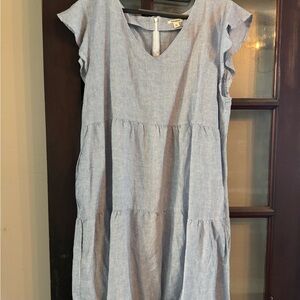 Blue Striped V-Neck Dress